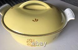 Vintage MCM Dru Holland Cast Iron Enamel Yellow Tulips Oval Covered Pan 4126-26