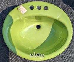 Vintage NOS KOHLER K-2904 Green Cast Iron Drop In Oval Bathroom Sink Lavatory