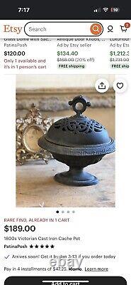 Vintage Oval Cast Iron Cache Pot With Cover