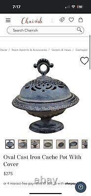 Vintage Oval Cast Iron Cache Pot With Cover