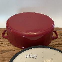 Vintage Red Enameled Cast Iron Dutch Oval Oven XL size and Heavy with Lid