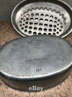 Vintage Wagner Ware Cast Aluminum No. 5 Oval Drip Drop Roaster and Trivet