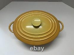 Vintage Yellow Enameled Cast Iron Dutch Oven 31 Made in France 12 Long Oval