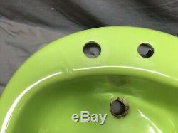 Vtg Cast Iron Lime Green Oval Drop in Bathroom Sink Old Kohler Retro 339-20E