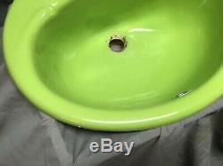 Vtg Cast Iron Lime Green Oval Drop in Bathroom Sink Old Kohler Retro 339-20E