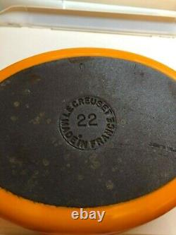 Vtg Le Creuset #22 ORANGE Enamel Cast Iron Oval 1.5 Qt Dutch Oven Bake Casserole