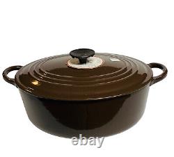 Vtg Le Creuset Large Cast Iron Dutch Oven Brown Oval Size E Made in France NEW