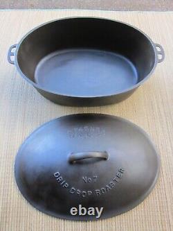 WAGNER WARE #7 DRIP DROP CAST IRON OVAL ROASTER With1287 LID-TINY HANDLE HAIRLINE