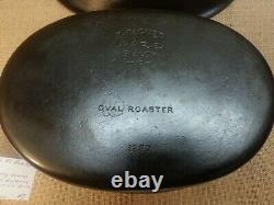 Wagner Ware Large #7 Cast Iron Oval Roaster with Embossed Logo Lid #1287 NICE