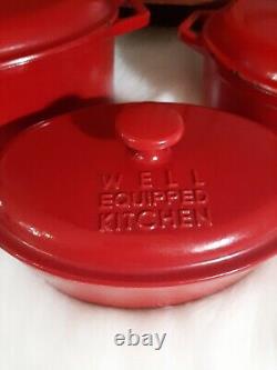 Well Equipped Kitchen Vintage Red 3 Piece Enamel Coated Cast Iron Dutch Ovens