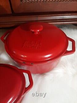 Well Equipped Kitchen Vintage Red 3 Piece Enamel Coated Cast Iron Dutch Ovens