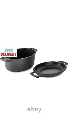 Zakarian 6 Qt Nonstick Cast Iron Double Dutch Oven, Oval Pot with 2-In-1 Ski 30