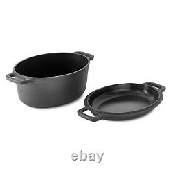 Zakarian by 6 Qt Nonstick Cast Iron Double Dutch Oven, Oval Pot with 2-in-1 S