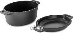 Zakarian by Dash 6 Qt Nonstick Cast Iron Double Dutch Oven, Oval Pot with 2-In-1